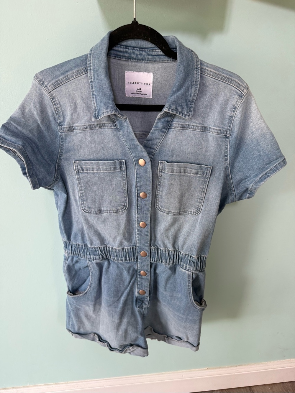 Celebrity Pink Shorts One Piece Jumpsuit Romper Denim Jumper Size Large 11-13